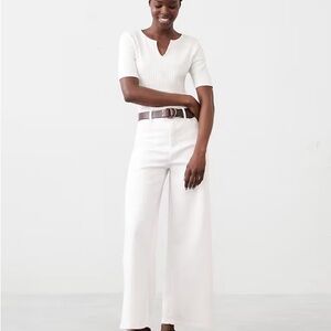 Banana Republic White Ribbed Short Sleeve Notch Neck Tee